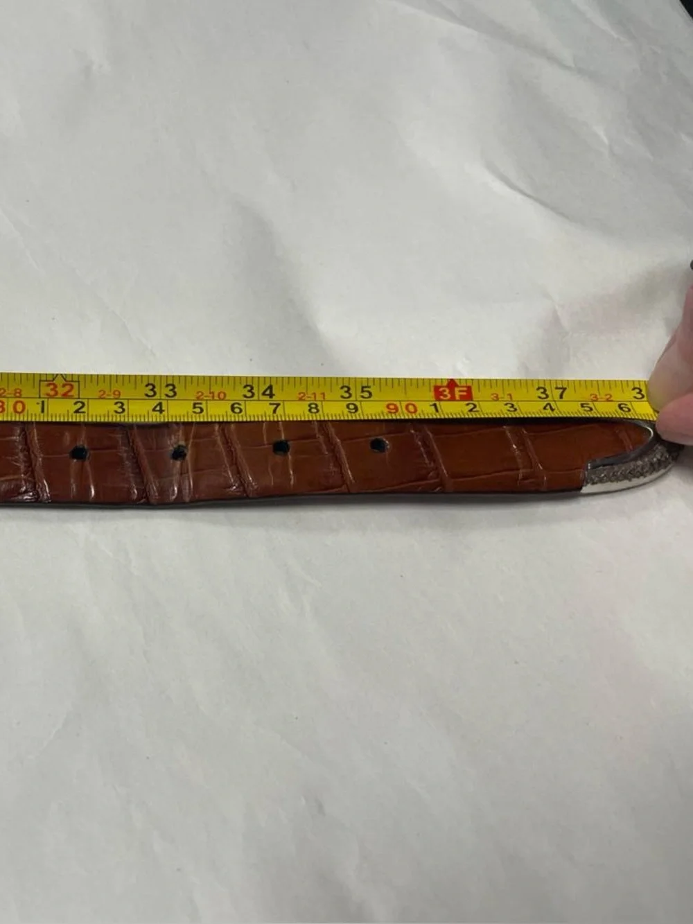 Vintage Cognac Croc-Embossed Leather Belt with Silver-Tone Buckle